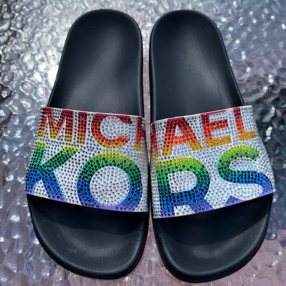 Michael Kors Shoes - Michael Kors Black Slides with Colorful Rhinestones. Rare find